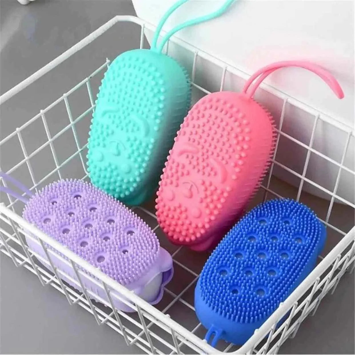 Silicone Bath Brush - Double Sided Bubble Brush for Exfoliation and Cleansing