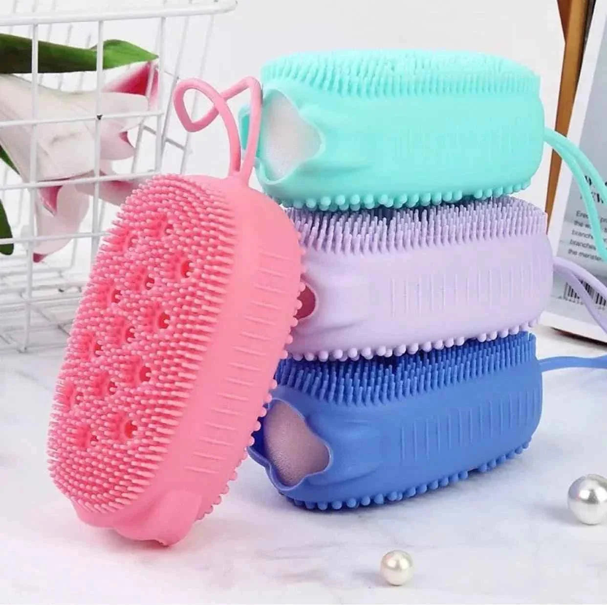 Silicone Bath Brush - Double Sided Bubble Brush for Exfoliation and Cleansing