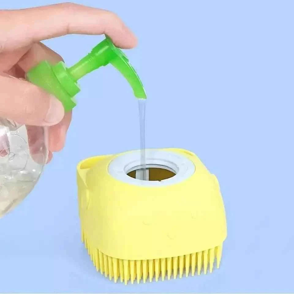 Square Silicone Baby Bath Brush - Soft Massage Cleaner with Dispenser.