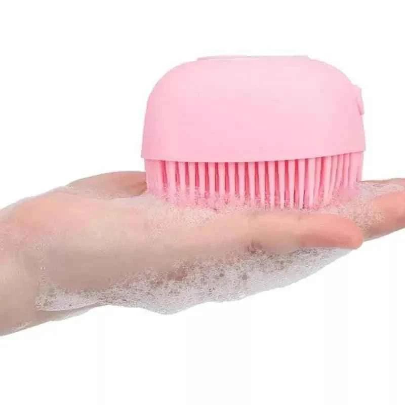Square Silicone Baby Bath Brush - Soft Massage Cleaner with Dispenser.
