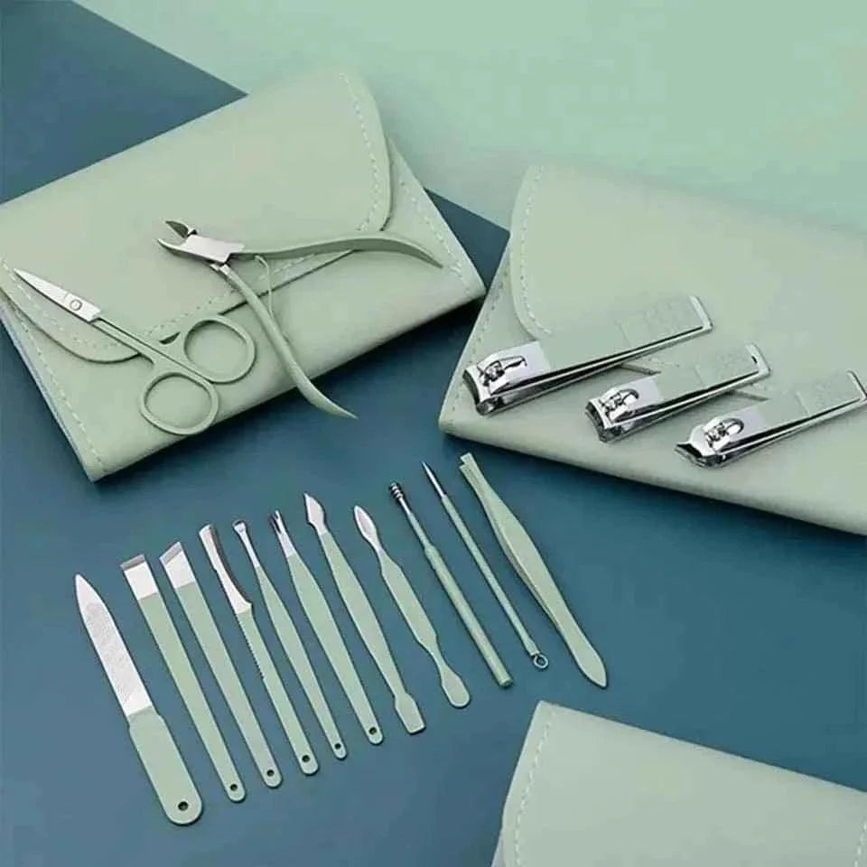16-Piece Stainless Steel Nail Care Kit with Foldable Case for Manicure and Pedicure