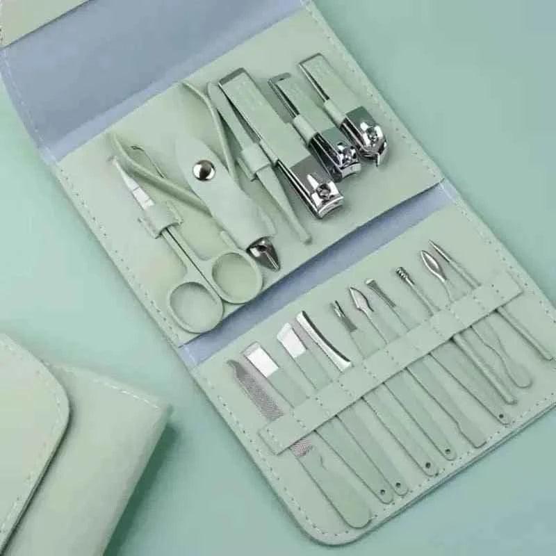 16-Piece Stainless Steel Nail Care Kit with Foldable Case for Manicure and Pedicure