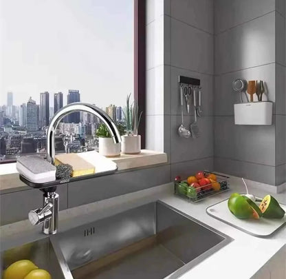 Stainless Steel Kitchen Rack - Faucet and Sponge Storage Shelf for Dish Cloths.