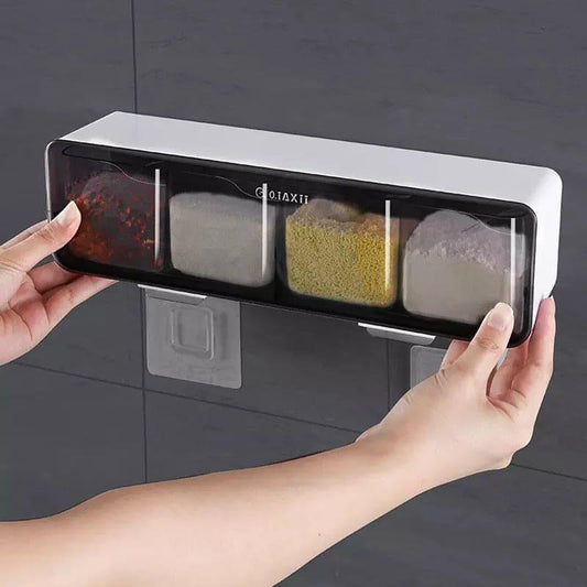 Wall Mounted Spice Rack - 4 Grid Kitchen Organizer for Easy Access and Storage