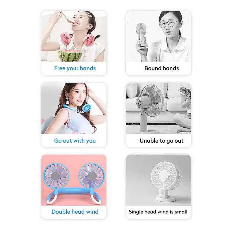 Rechargeable Neck Fan - Portable Dual Head Hands-Free Cooling Fan