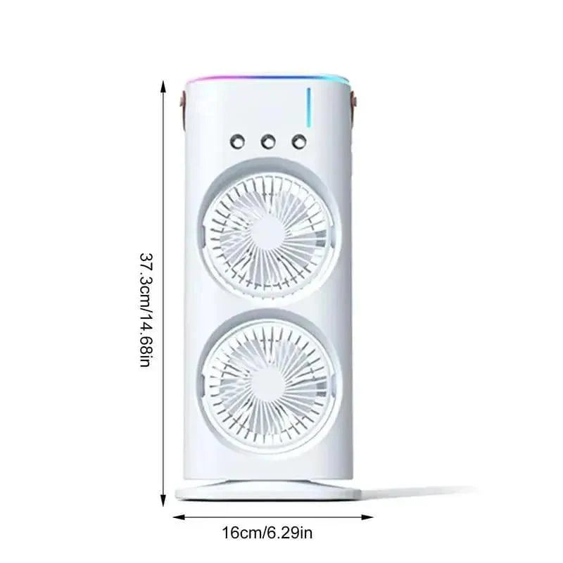 Rechargeable Mist Fan - Dual Spray with Automatic Rotation and Lighting Effects