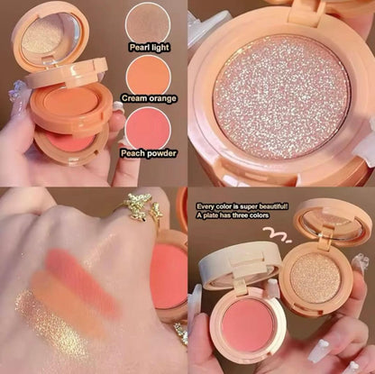 3-in-1 Blush Highlighter Set - Cutest Hudamoji Mini Blush & Highlighter with Pearly Finish