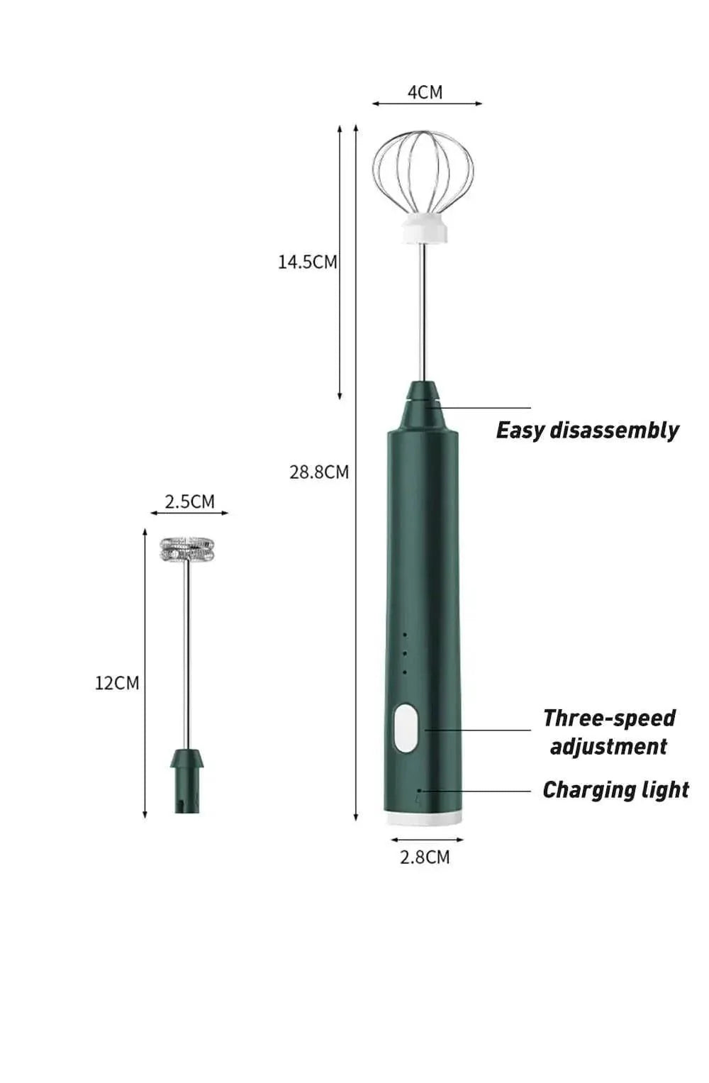 2 in 1 Portable Milk Frother and Egg Beater, USB Rechargeable Handheld Coffee Mixer and Kitchen Blender