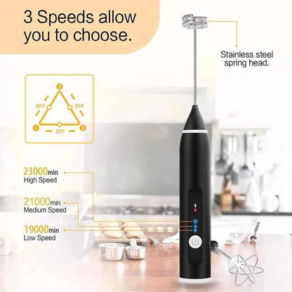 2 in 1 Portable Milk Frother and Egg Beater, USB Rechargeable Handheld Coffee Mixer and Kitchen Blender