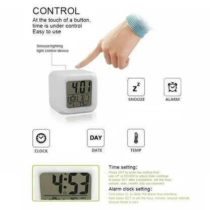 7 Color LED Alarm Clock with Snooze Feature