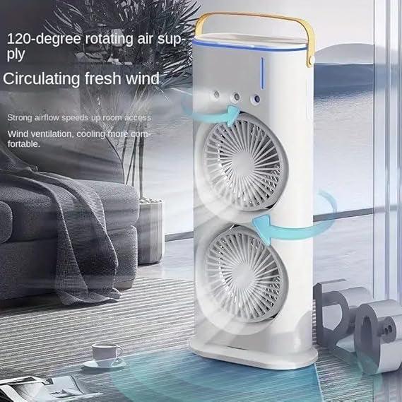 Rechargeable Mist Fan - Dual Spray with Automatic Rotation and Lighting Effects