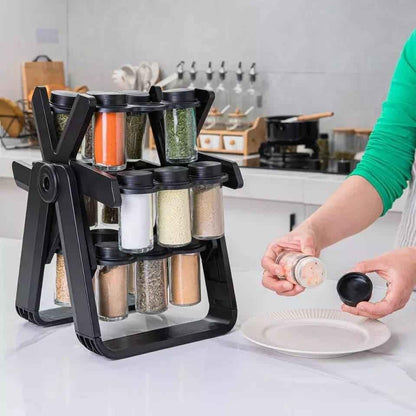 18-Piece Spice Jar Set with Rotating Rack for Easy Access and Organization
