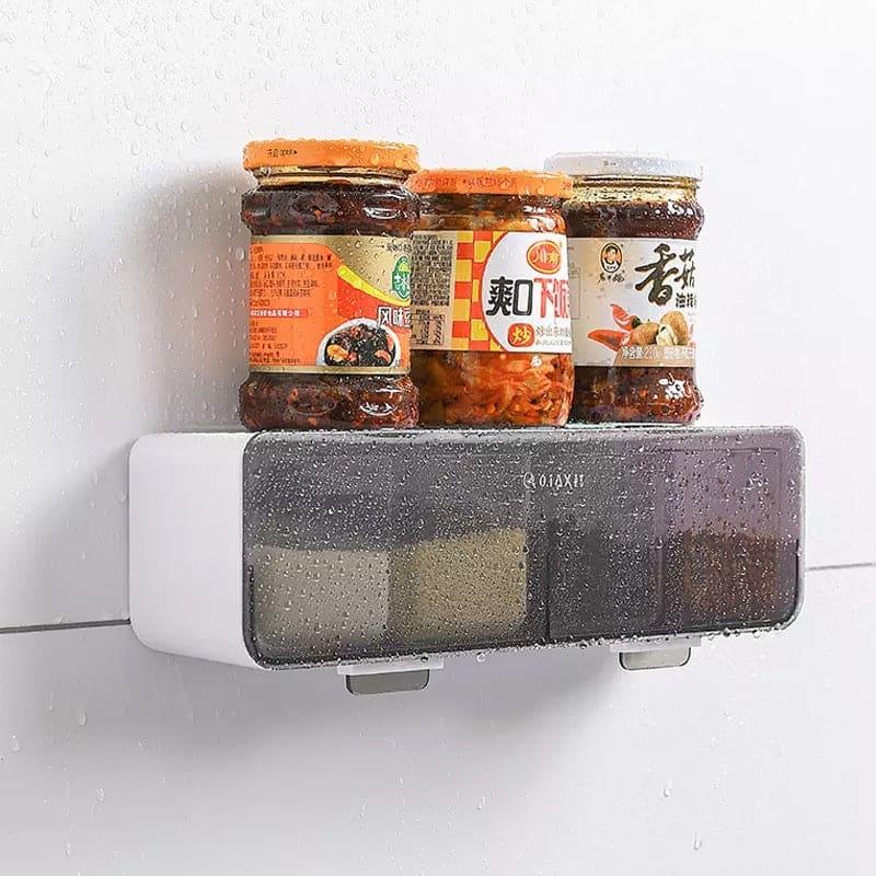 Wall Mounted Spice Rack - 4 Grid Kitchen Organizer for Easy Access and Storage