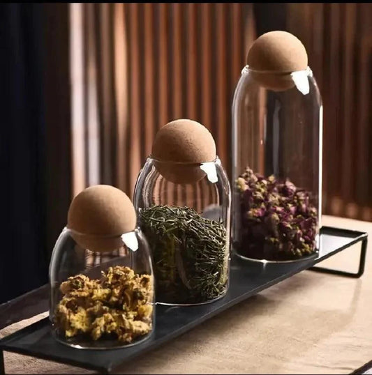 3Pcs Glass Storage Jars with Cork Lids for Coffee Beans and Food Storage