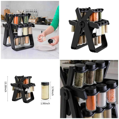 18-Piece Spice Jar Set with Rotating Rack for Easy Access and Organization