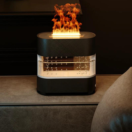Rain Effect Flame Humidifier - Colorful Aroma Diffuser with Dynamic Flame Mist for Air Humidification