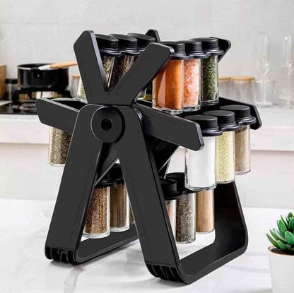 18-Piece Spice Jar Set with Rotating Rack for Easy Access and Organization