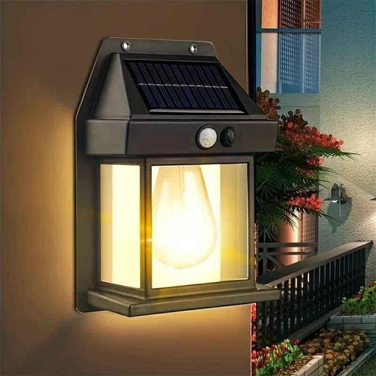 Solar Outdoor Motion Sensor Light - Waterproof Wireless Dusk-to-Dawn Lantern with Tungsten Filament for Gardens and Villas, Sun-Powered Induction