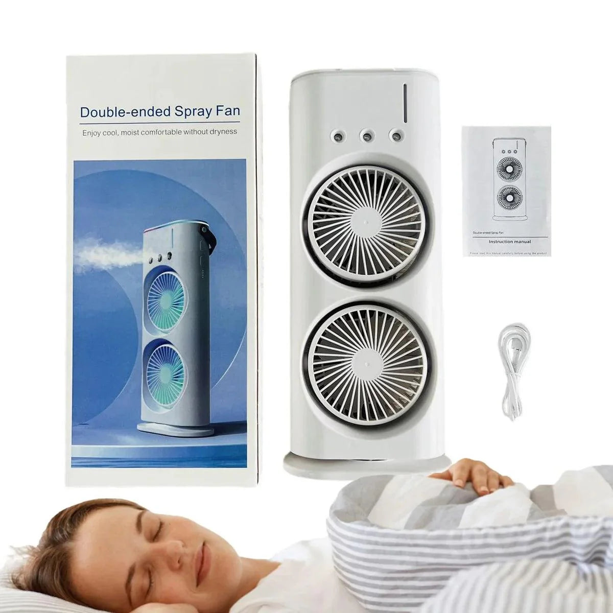 Rechargeable Mist Fan - Dual Spray with Automatic Rotation and Lighting Effects
