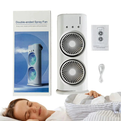 Rechargeable Mist Fan - Dual Spray with Automatic Rotation and Lighting Effects