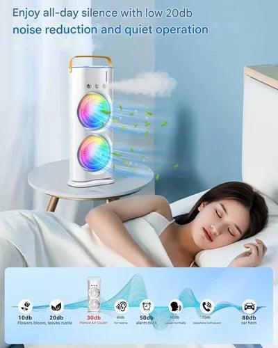Rechargeable Mist Fan - Dual Spray with Automatic Rotation and Lighting Effects