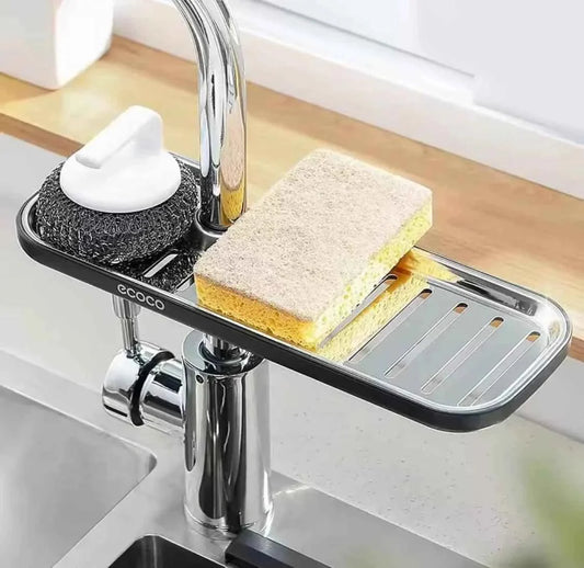 Stainless Steel Kitchen Rack - Faucet and Sponge Storage Shelf for Dish Cloths.