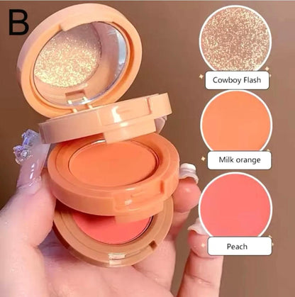3-in-1 Blush Highlighter Set - Cutest Hudamoji Mini Blush & Highlighter with Pearly Finish