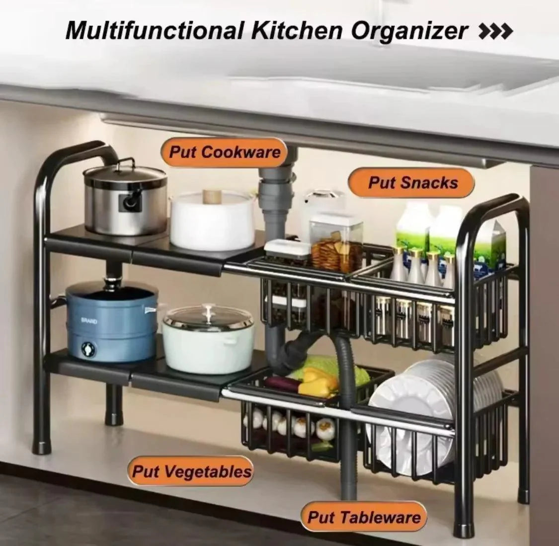 2 Tier Under Sink Organizer for Efficient Storage