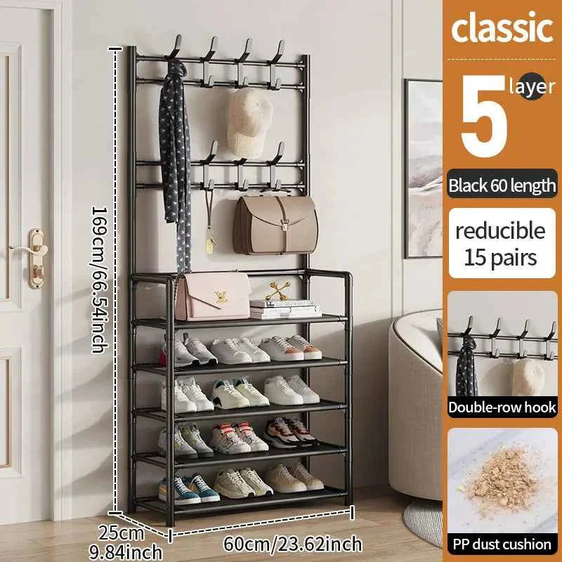5 Layer Living Room Shoe Rack Multi-Layer Storage Shelf DIY Clothes Hanger Simple Floor-Standing Organizer