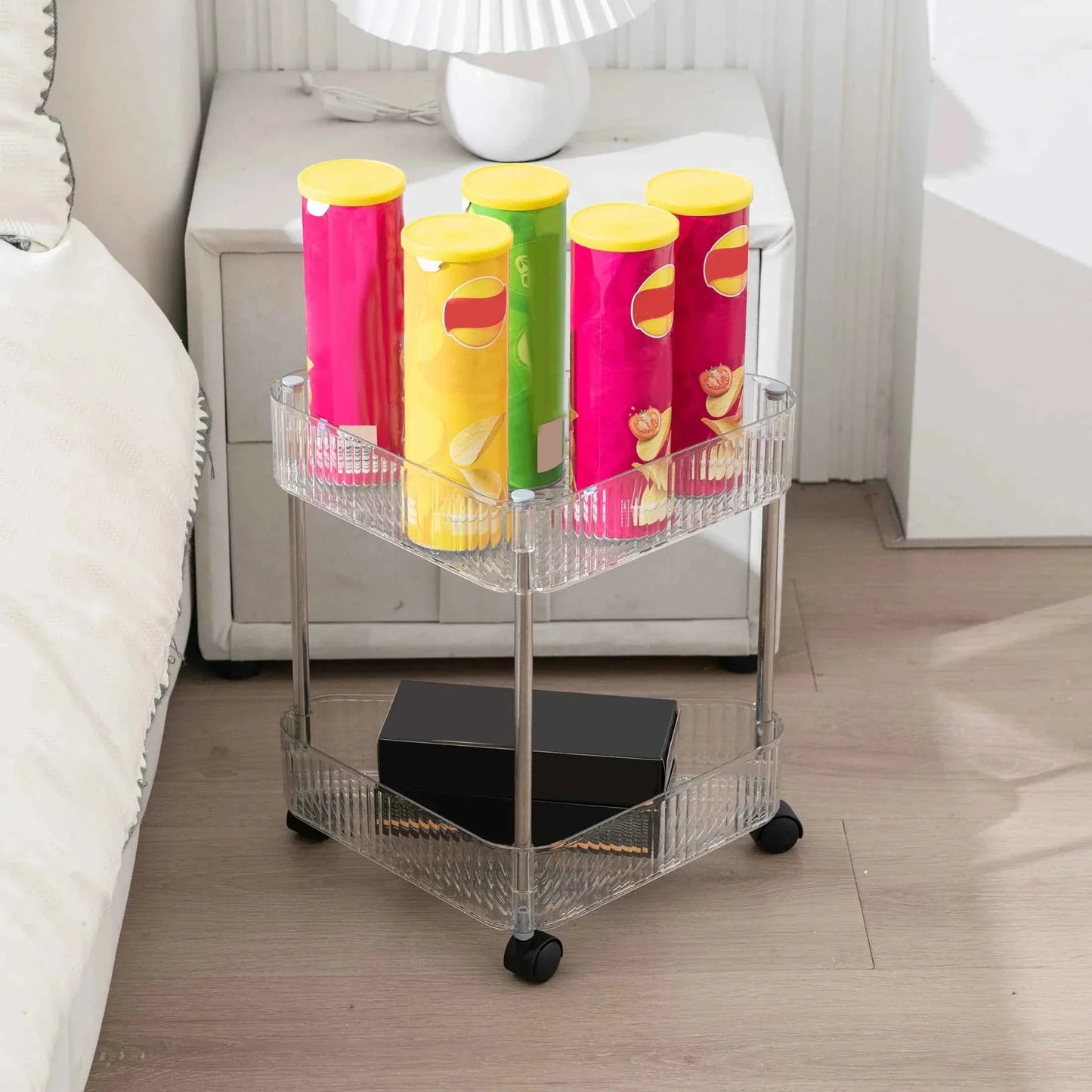 Acrylic Triangle Corner Trolley for Space-Saving Storage Solutions