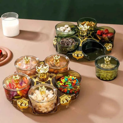 Rotating Snack Organizer - 5 Section Fruit Plate for Easy Serving