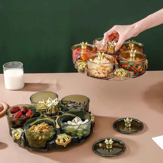 Rotating Snack Organizer - 5 Section Fruit Plate for Easy Serving