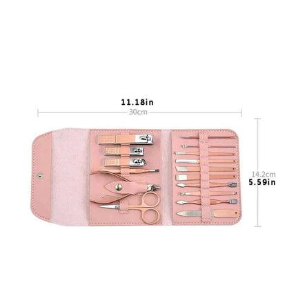 16-Piece Stainless Steel Nail Care Kit with Foldable Case for Manicure and Pedicure