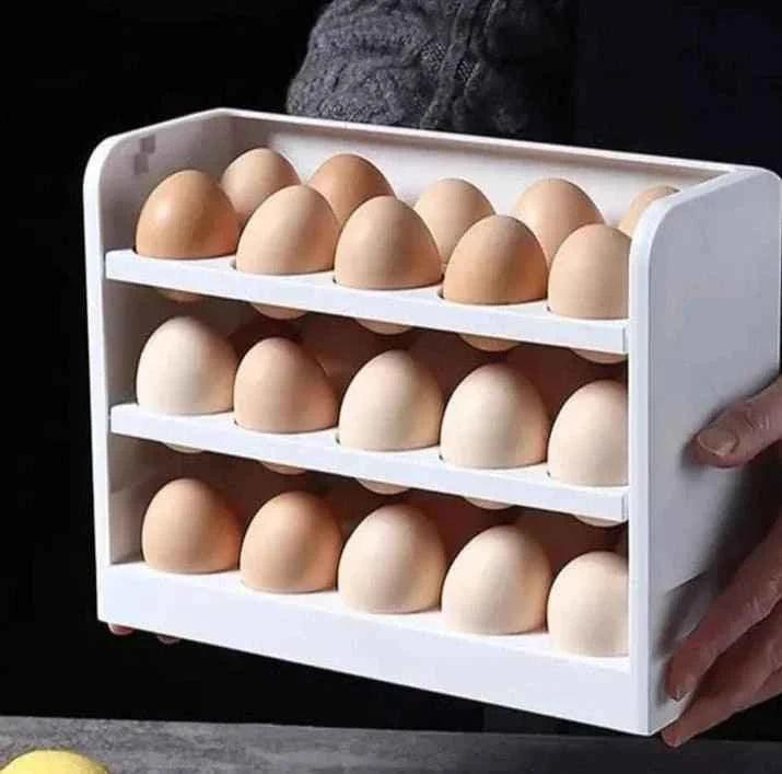 30-Grid Egg Storage Box - 3-Tier Rotating Fridge Organizer