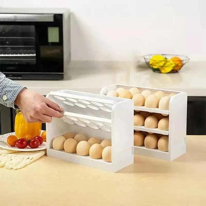 30-Grid Egg Storage Box - 3-Tier Rotating Fridge Organizer