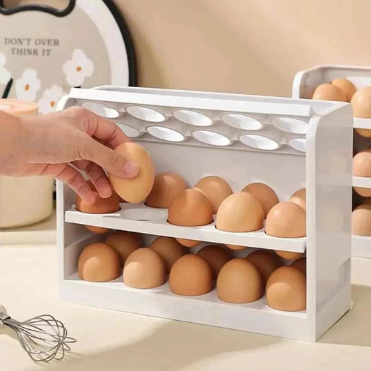 30-Grid Egg Storage Box - 3-Tier Rotating Fridge Organizer