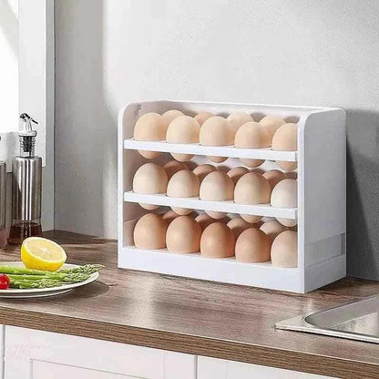 30-Grid Egg Storage Box - 3-Tier Rotating Fridge Organizer