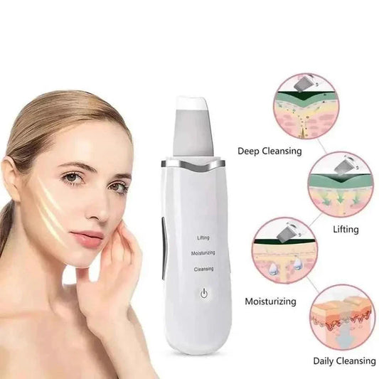 Ultrasonic Skin Scrubber for Deep Cleansing, Blackhead Extraction, and Facial Massaging - Exfoliator and Vibrating Face Cleaner with Ultrasonic Peeling