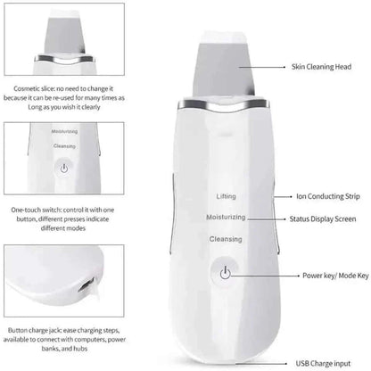 Ultrasonic Skin Scrubber for Deep Cleansing, Blackhead Extraction, and Facial Massaging - Exfoliator and Vibrating Face Cleaner with Ultrasonic Peeling