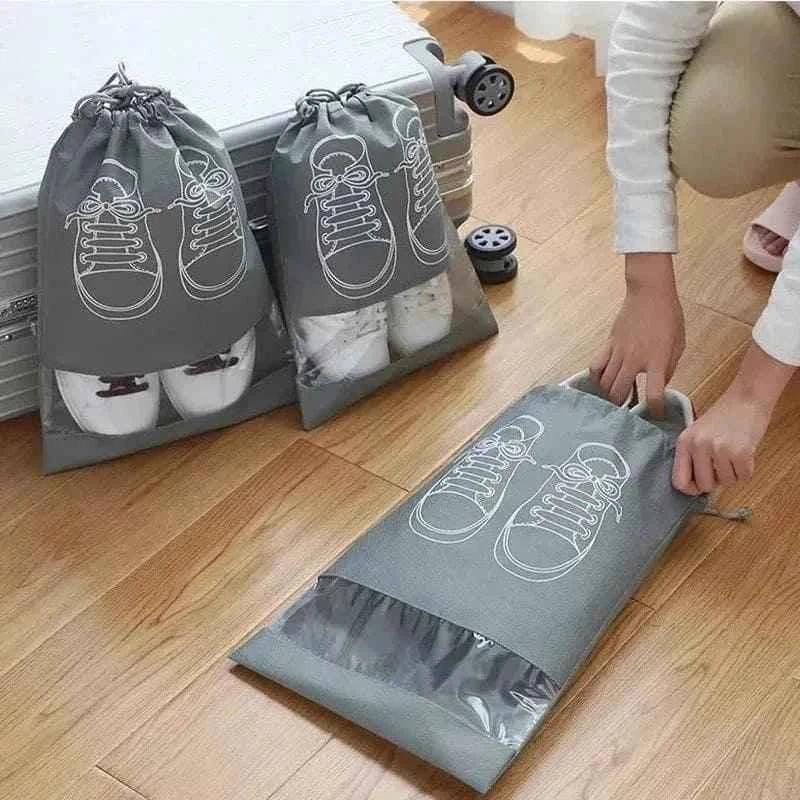 10 Travel Shoe Pouches Grey Fabric Dustproof - 10 Pieces