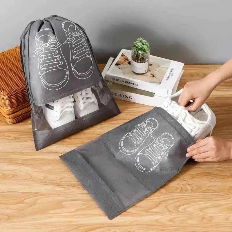 10 Travel Shoe Pouches Grey Fabric Dustproof - 10 Pieces
