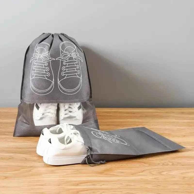 10 Travel Shoe Pouches Grey Fabric Dustproof - 10 Pieces