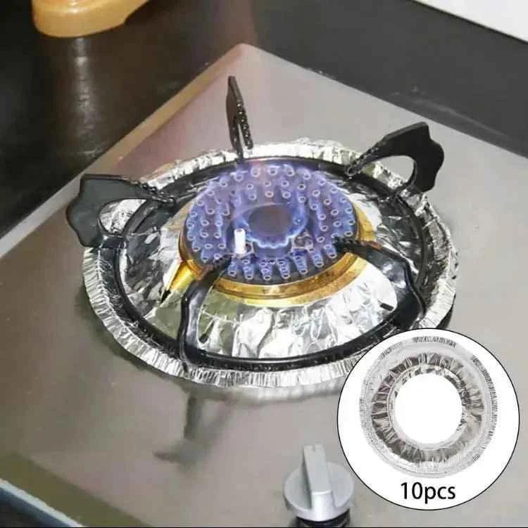 10pcs Reusable Aluminum Foil Stove Top Covers - High Temperature Resistant Burner Protectors for Easy Cleaning