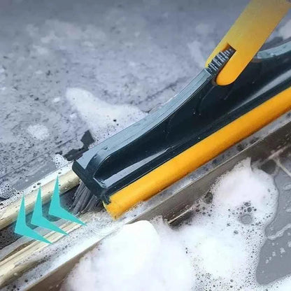2 in 1 Floor Scrub Brush with Long Handle - Removable Squeegee Tool for Tile and Kitchen Cleaning