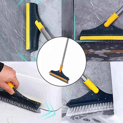 2 in 1 Floor Scrub Brush with Long Handle - Removable Squeegee Tool for Tile and Kitchen Cleaning