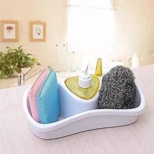 3 In 1 Dish Soap Dispenser with Sponge Holder - Kitchen Organizer for Easy Cleaning