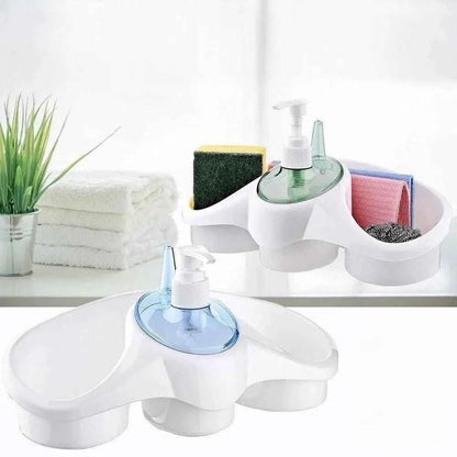 3 In 1 Dish Soap Dispenser with Sponge Holder - Kitchen Organizer for Easy Cleaning