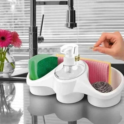 3 In 1 Dish Soap Dispenser with Sponge Holder - Kitchen Organizer for Easy Cleaning