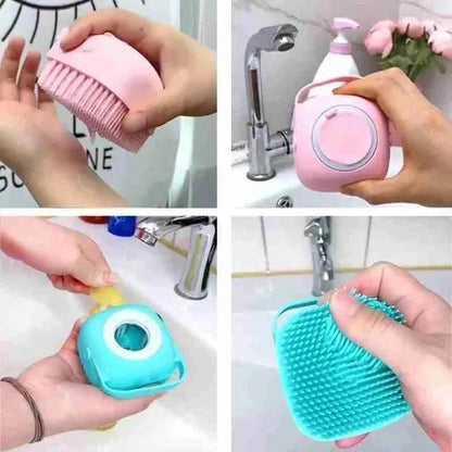 Square Silicone Baby Bath Brush - Soft Massage Cleaner with Dispenser.