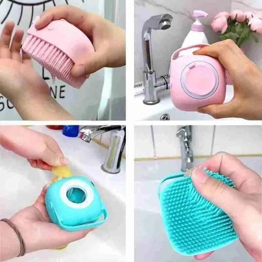 Square Silicone Baby Bath Brush - Soft Massage Cleaner with Dispenser.